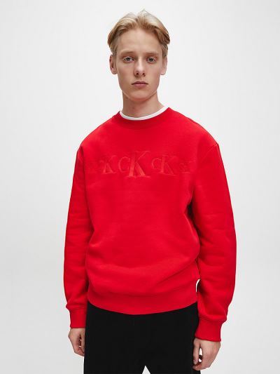 Calvin Klein Ruhák HU375996 | Calvin Klein Eco Series Cotton Blend Férfi Pulóver Piros